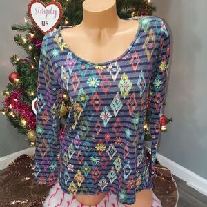 LuLaRoe Colorful Geometric Women's Top Blouse Shirt Hi Low